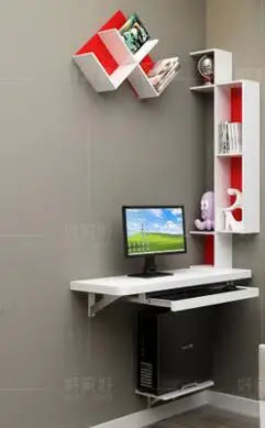 Small family model bedroom corner computer desk. A combination corner contracted hanging desk. Shelf hanging wall office desk