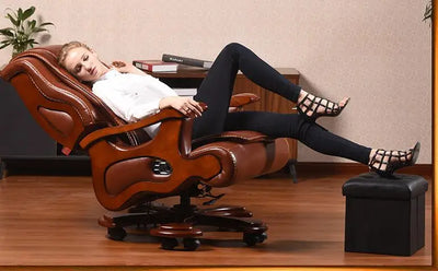 Luxury office chair swivel chair solid wood boss chair leather chair lift massage reclining leather computer chair.