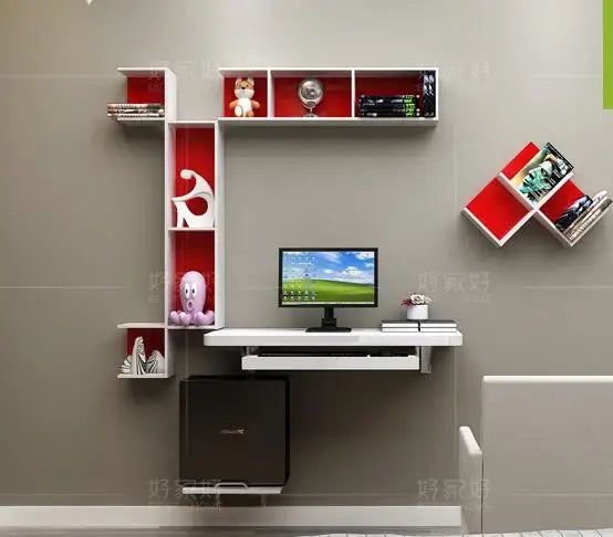 Small family model bedroom corner computer desk. A combination corner contracted hanging desk. Shelf hanging wall office desk