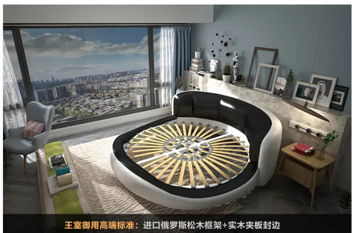 Real Genuine cow leather bed Soft Beds Bedroom camas lit muebles de dormitorio yatak mobilya quarto unique round bed designer