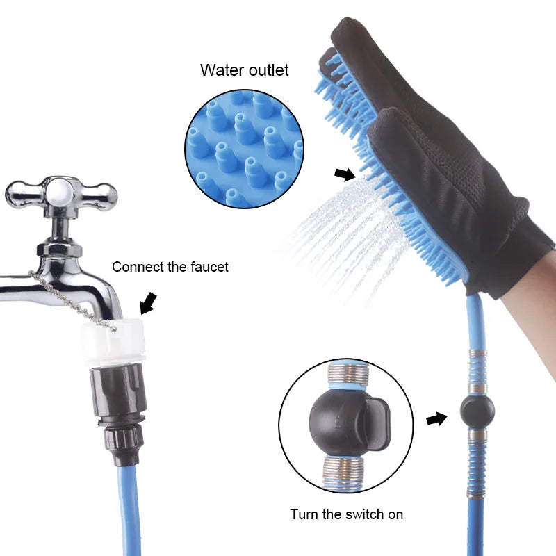 Dog Bath Tool Sprayers Glove Silicone Pet Brush Cleaner Push on Tap Shower Head Pet Supplies Paw Washer for Dogs