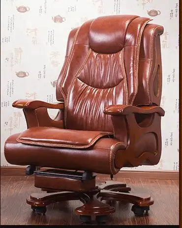 Luxury office chair swivel chair solid wood boss chair leather chair lift massage reclining leather computer chair.