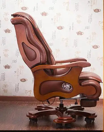 Luxury office chair swivel chair solid wood boss chair leather chair lift massage reclining leather computer chair.