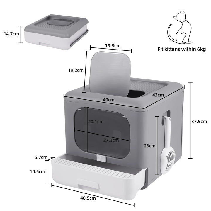 Foldable Top-Entry Cat Litter Box with Scoop and Drawer for Medium to Large Cats