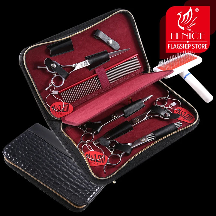 Fenice JP440C Professional 6.5/7.0/7.5/8.0 inch Dog Grooming Cutting Thinning Curved Shear Set Dog Groomer Tool Pet Accesories