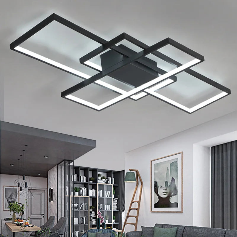 Acrylic Aluminum Pendant Lights Rectangle Hanglamp for Bedroom Living Room Led Ceiling Hanging Lamp White Black Kitchen Lustres