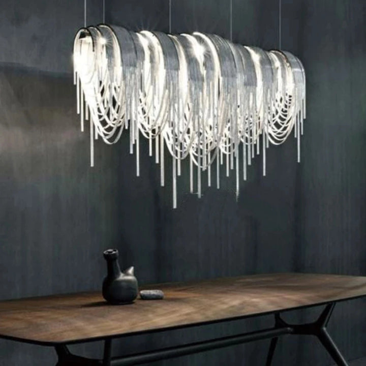 Aluminum Chain Chandelier Creative Tassel LED Hanging Light Suspend Lamp for Living Room Modern Hotel Cafe Hanglamp Fixtures