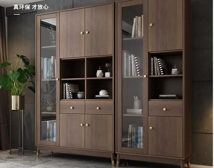 Bookcase with glass door bookcase bookcase combination Nordic simple floor dustproof bookcase with whole wall storage cabinet