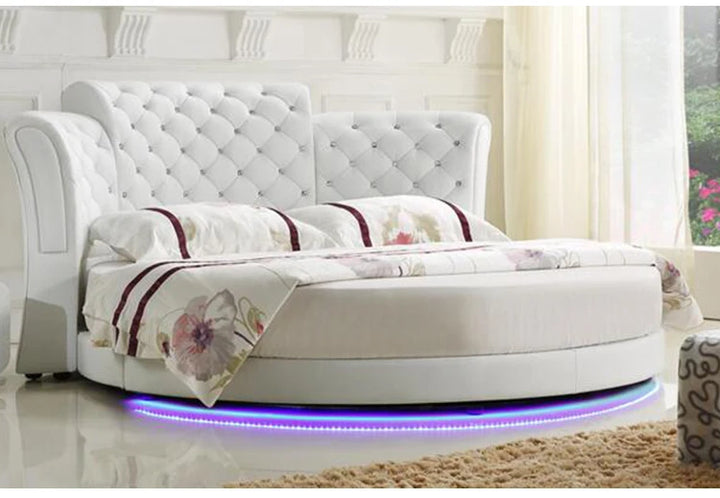 Smart bed frame camas bedroom кровать двуспальная lit beds سرير  muebles de dormitorio мебель LED light round genuine leather