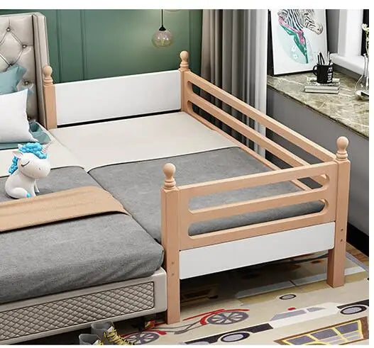 Solid beech child bed with guardrail baby cot spliced king-size bed widened side bed extended side spliced bed can be customized