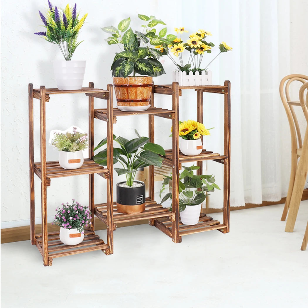 Wooden 8 Tiers Garden Plant Stand Indoor Outdoor Potted Flowers Storage Planters Display Rack for Greenery Plants