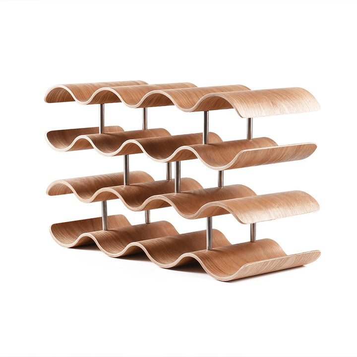 4 Tier Wave Wine Rack Countertop Bamboo Display Shelf 14 Bottle Set Wood Art Design Organizer Perfect for Wine Storage Home Deco