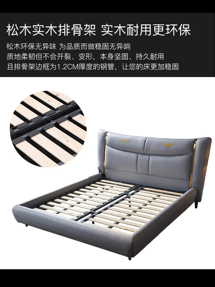 Real Genuine cow leather bed Soft Beds Bedroom camas lit muebles de dormitorio yatak mobilya quarto unique designer furniture