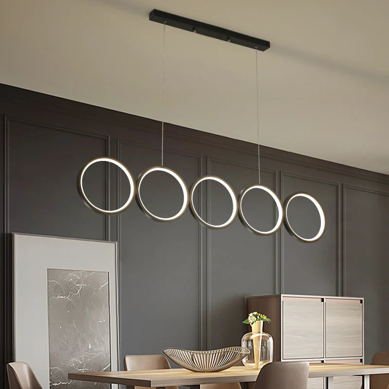 LED round pendant light Dining Room Office Modern Nordic Creative suspension metal Coffee Shop Bar Ring long ceiling light