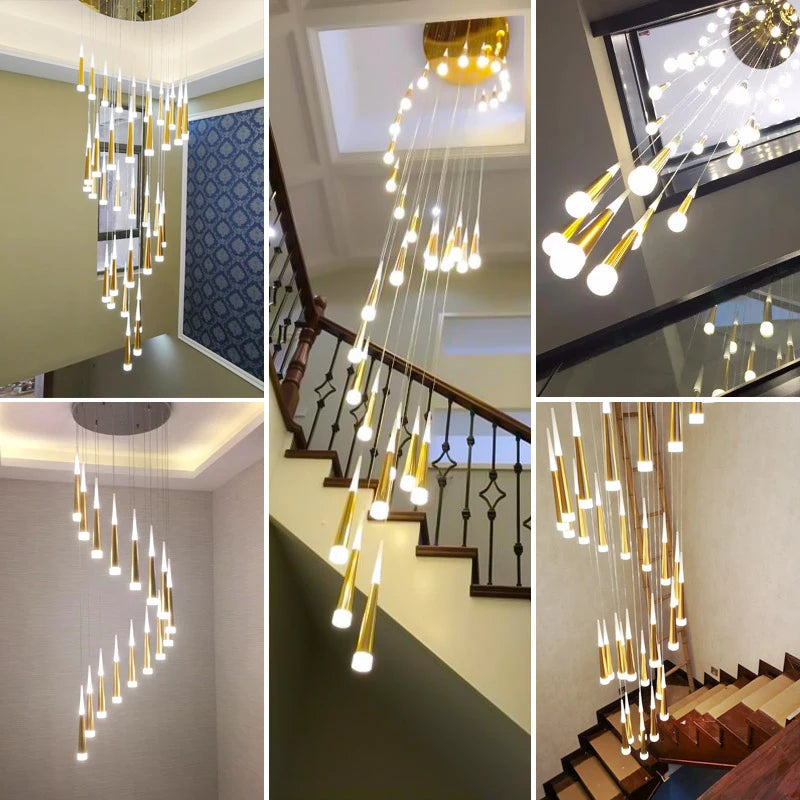 Meteor Shower Pendant Lights Adjustable Staircase Hanging Lamp Fixture Home Decorative Led Ceiling Lamps Living Room Accessories