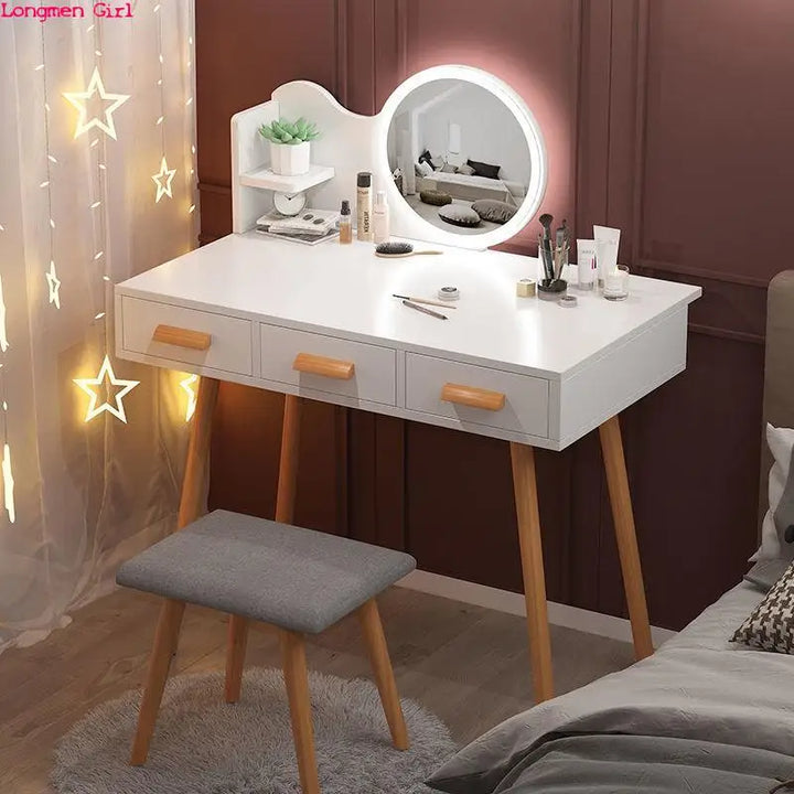 Bedroom Dressing Table Nordic Fashion Furniture Apartment Hotel Bedroom Set Dressing Table Mirror Makeup Table Density Board