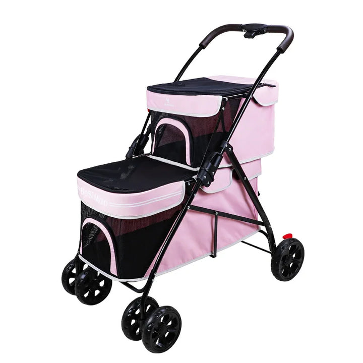 Luxury Pet Cat Stroller Folding Double-layer Newborn Baby Dog Pull Cart Four-wheel Shock Transporter Carrier Travel Bags