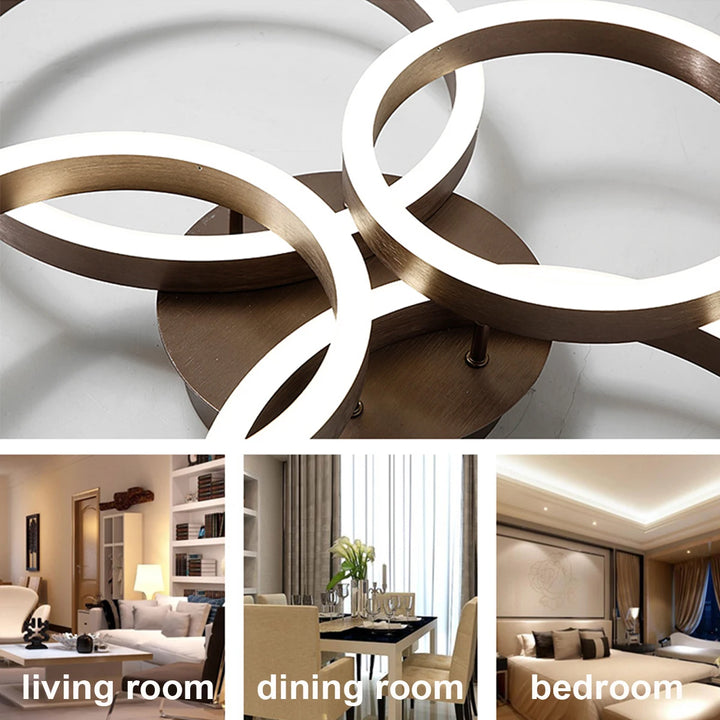 LED Modern Acrylic Ceiling Light 90W 6000K Surface Mount 2+2 Rings Cool White Flush Mount Light for Livingroom Bedroom