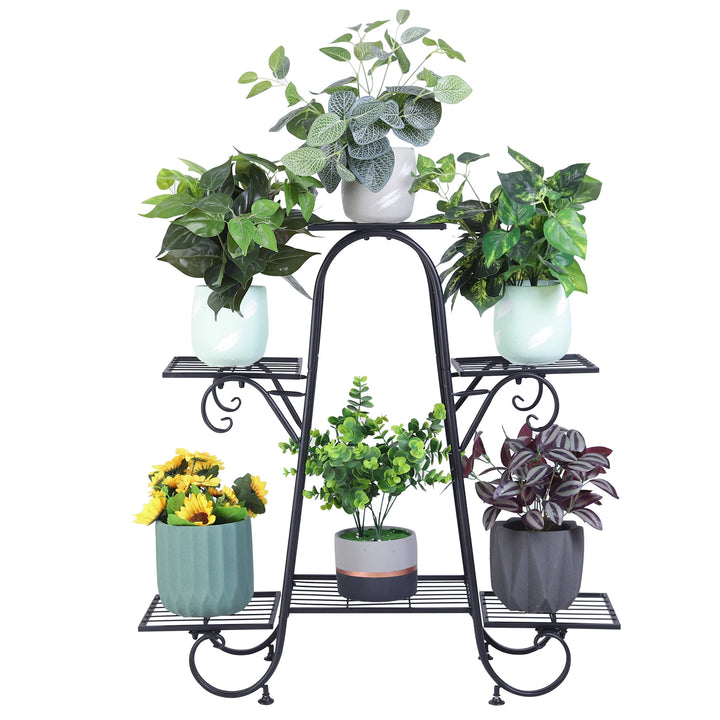 6 Tiers Plant Stand for Indoor and Outdoor Black Metal Flower Pot Shelf Multi-Tiered Plant Pot Holding Display Rack