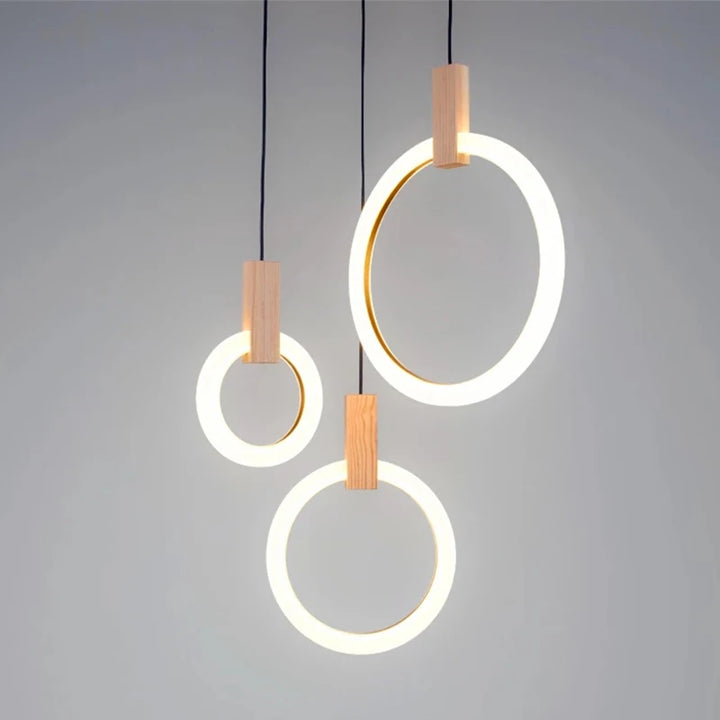 LED Chandelier Lighting Staircase Long Wooden Ring Pendant Lamp for ceiling Dining room fixtures deco hanging Adjustable lights