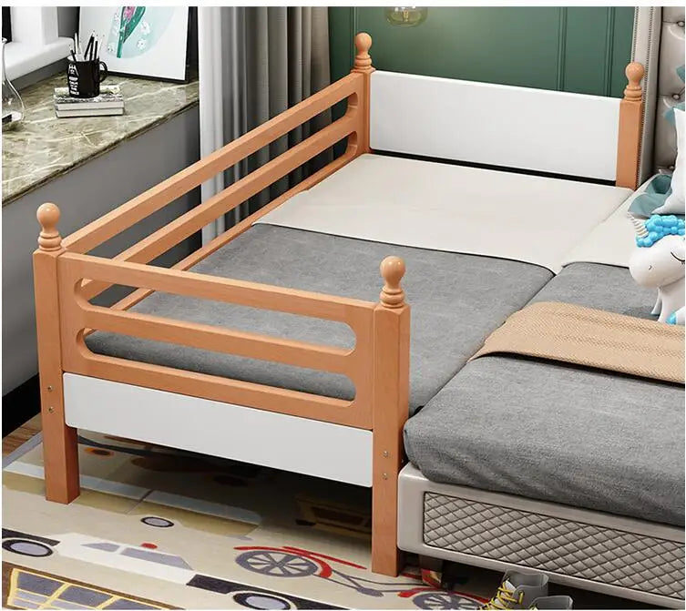 Solid beech child bed with guardrail baby cot spliced king-size bed widened side bed extended side spliced bed can be customized