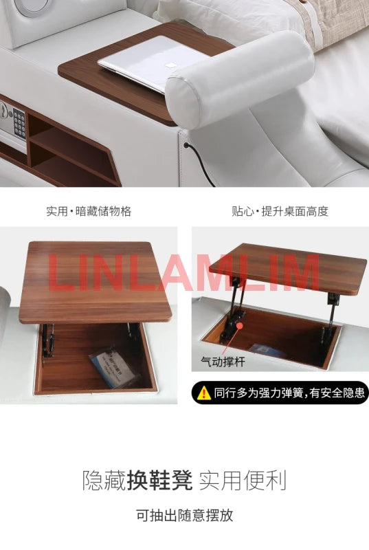 MANBAS Genuine Leather multifunctional massage bed frame camas rectangle ultimate bed With storage Bluetooth speaker safe  beds