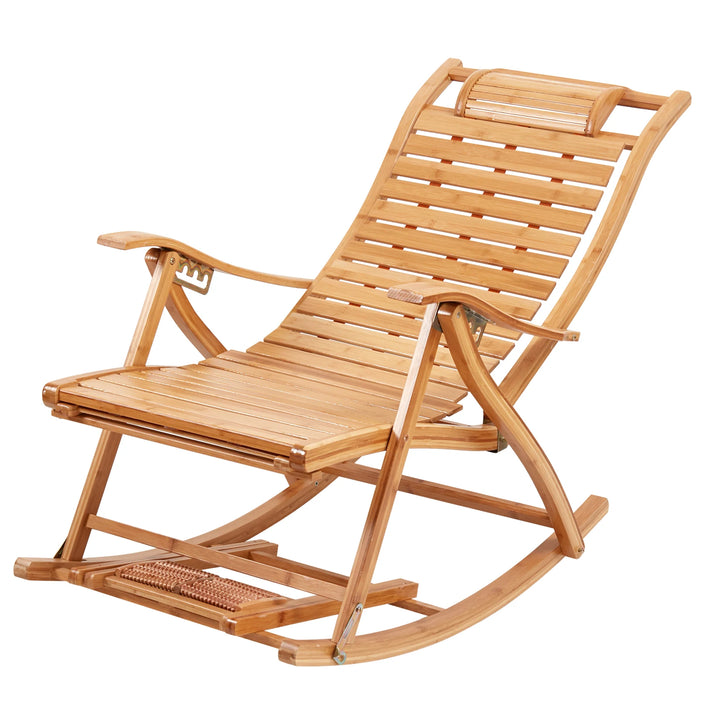 Adjustable Bamboo  Recliner Rocking Lounge Chair -  Heavy Duty