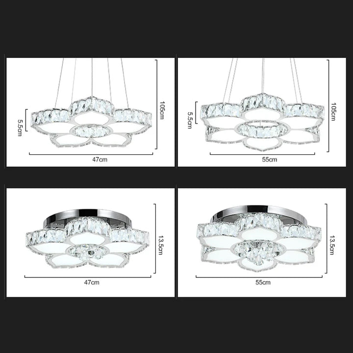 Fashion D470mm 5 Heads Ceiling Light Crystal Flower Shape Ceiling Lighting Foyer Cafeteria Lamp