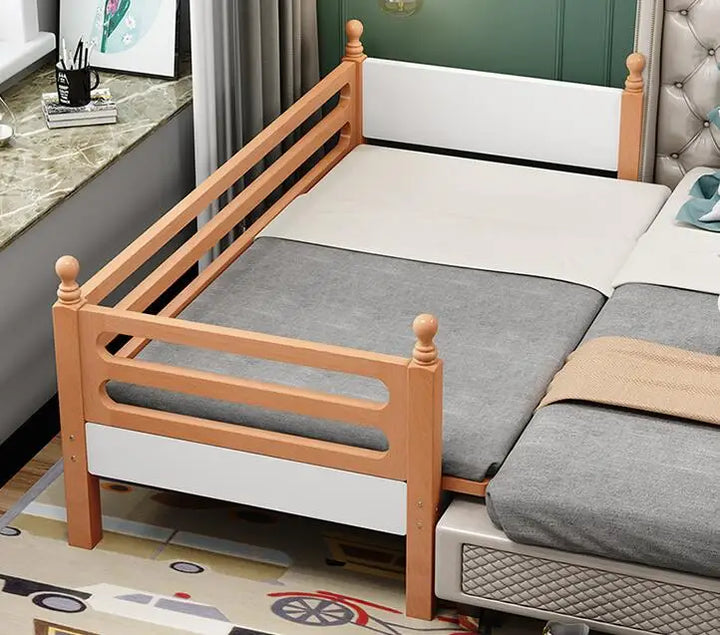 Solid beech child bed with guardrail baby cot spliced king-size bed widened side bed extended side spliced bed can be customized