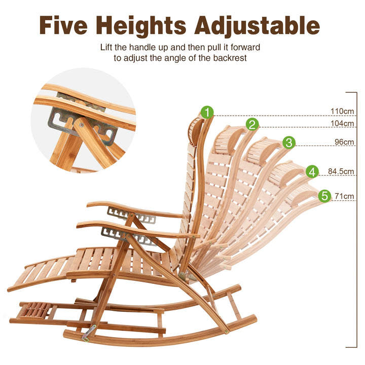 Adjustable Bamboo  Recliner Rocking Lounge Chair -  Heavy Duty