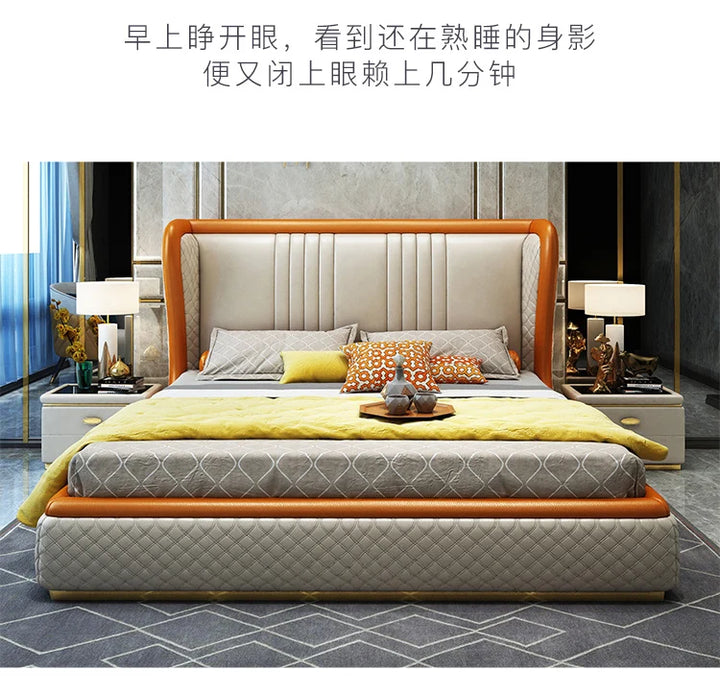 Real Genuine cow leather bed Soft Beds Bedroom camas lit muebles de dormitorio yatak mobilya quarto unique designer furniture