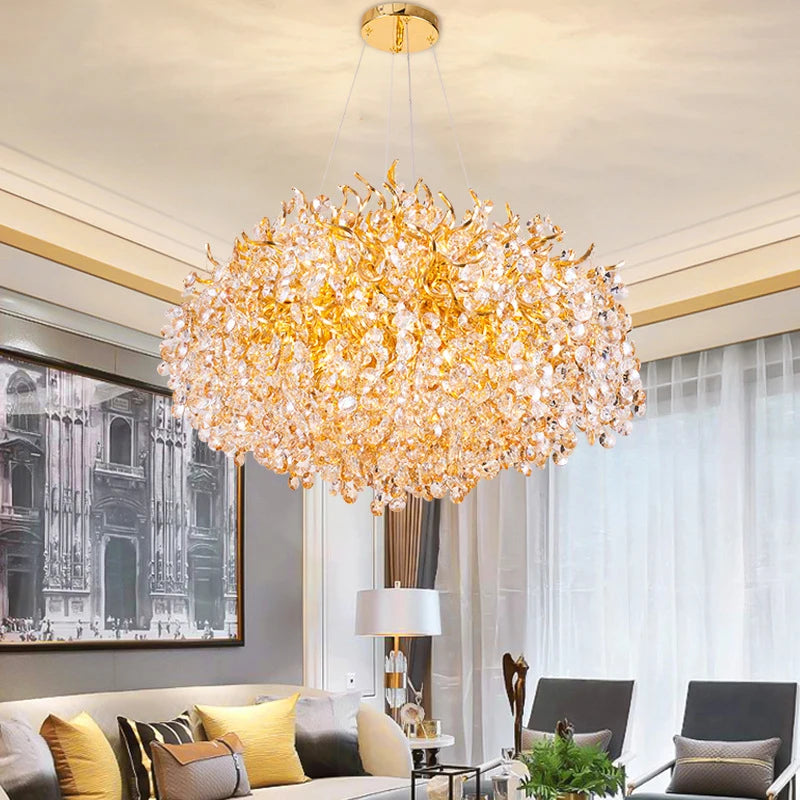 Nordic Modern Luxury LED Crystal Chandelier Golden Round/Long Pendant Light Home Decoration Living Room Suspension Luminaries