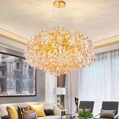Nordic Modern Luxury LED Crystal Chandelier Golden Round/Long Pendant Light Home Decoration Living Room Suspension Luminaries