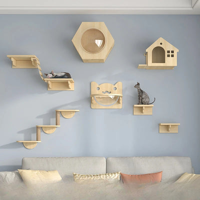 Wooden Cat Towers House Accessories Cute Scratch for Cats Tree Climbing Tower with Hammock Carrier Toy Training Aids Pet Product