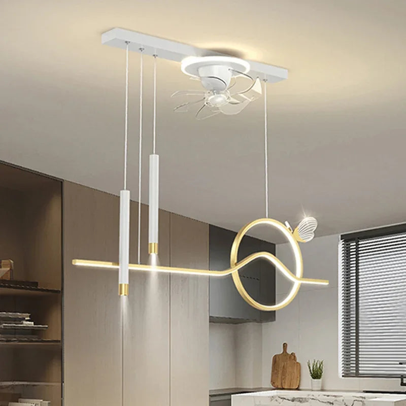 Modern Dining Room Ceiling Fans Minimalism Led Pendant Lights Nordic Home Decor Led Luminarias Suspend Lamp Hanging Fixtures