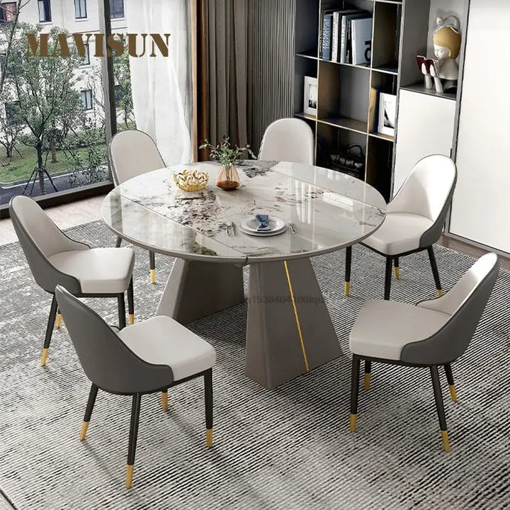 Household Small Apartment Solid Wood Table Modern Minimalist Light Luxury Retractable Dining Table And Chair Combination