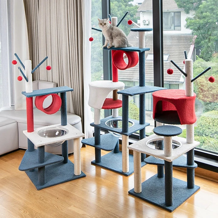 Wooden Cat Trees Multi-layer Cat Tower Kitten House Condos Suitable for Multiple Cats Pet Climbing Toys Cat Scratching Posts