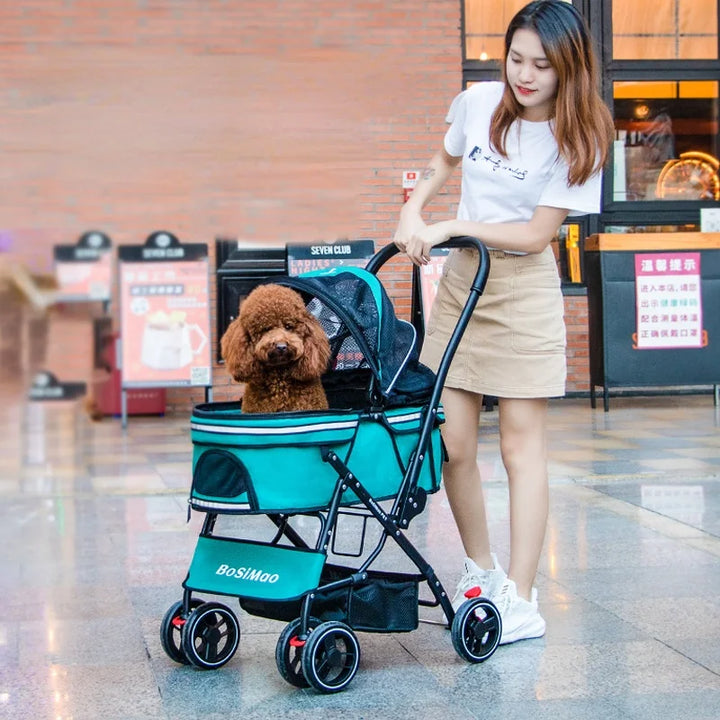 Luxury Pet Cat Stroller Baby Stroller Newborn Foldable 4 Wheels Shock Absorption Stroller Dog Transporter Carrier