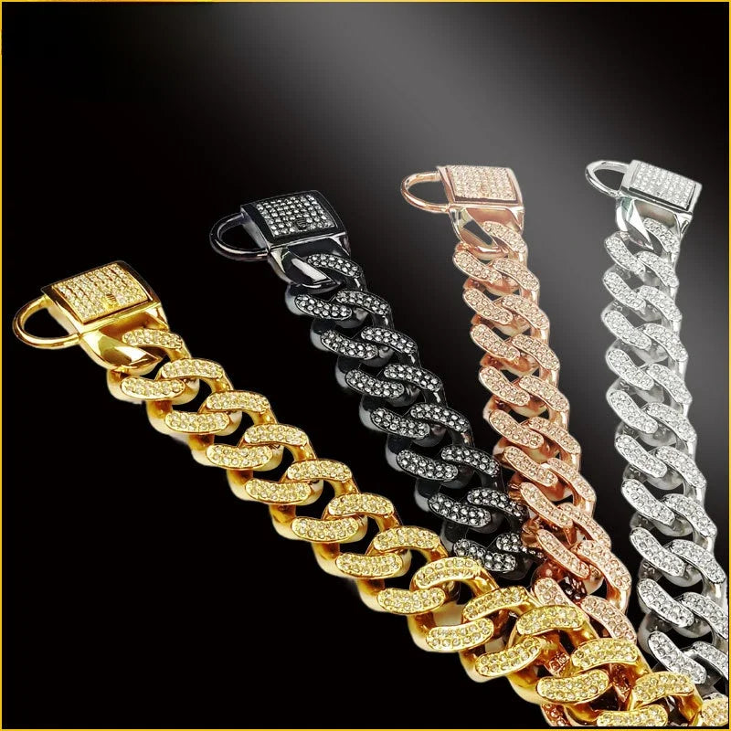 Diamond Stainless Steel Strong Heavy Large Dog Pet Collar Leash 32mm Dog Collar Leash