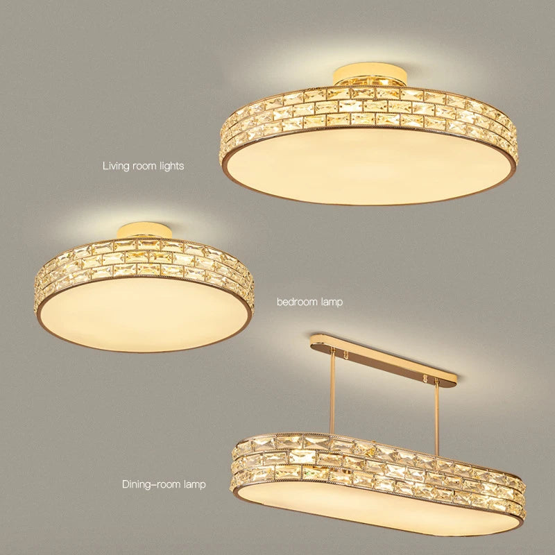 Modern Led Ceiling Lamp Crystal Suspension Luminaire Home Decor Living Room Lights Gold Luxury Lustre Lamparas