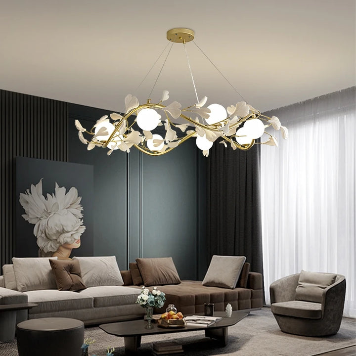 Nordic LED Pendant Chandeliers Lights Creative Ginkgo Ball Glass Hanging Lighting Fixtures Living Room Kitchen Hotel Loft Lustre