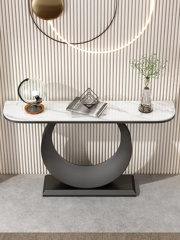 Italian Light Luxury Stone Plate Console Half round Cabinet Modern Minimalist Wall-Mounted Console Tables Side View Table