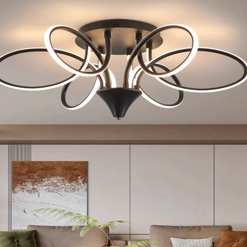 2024 New LED Living Room Ceiling Lamp Bedroom Study Cafe Room Simple And Bright Light Fixture Black&Chrome Color Lights