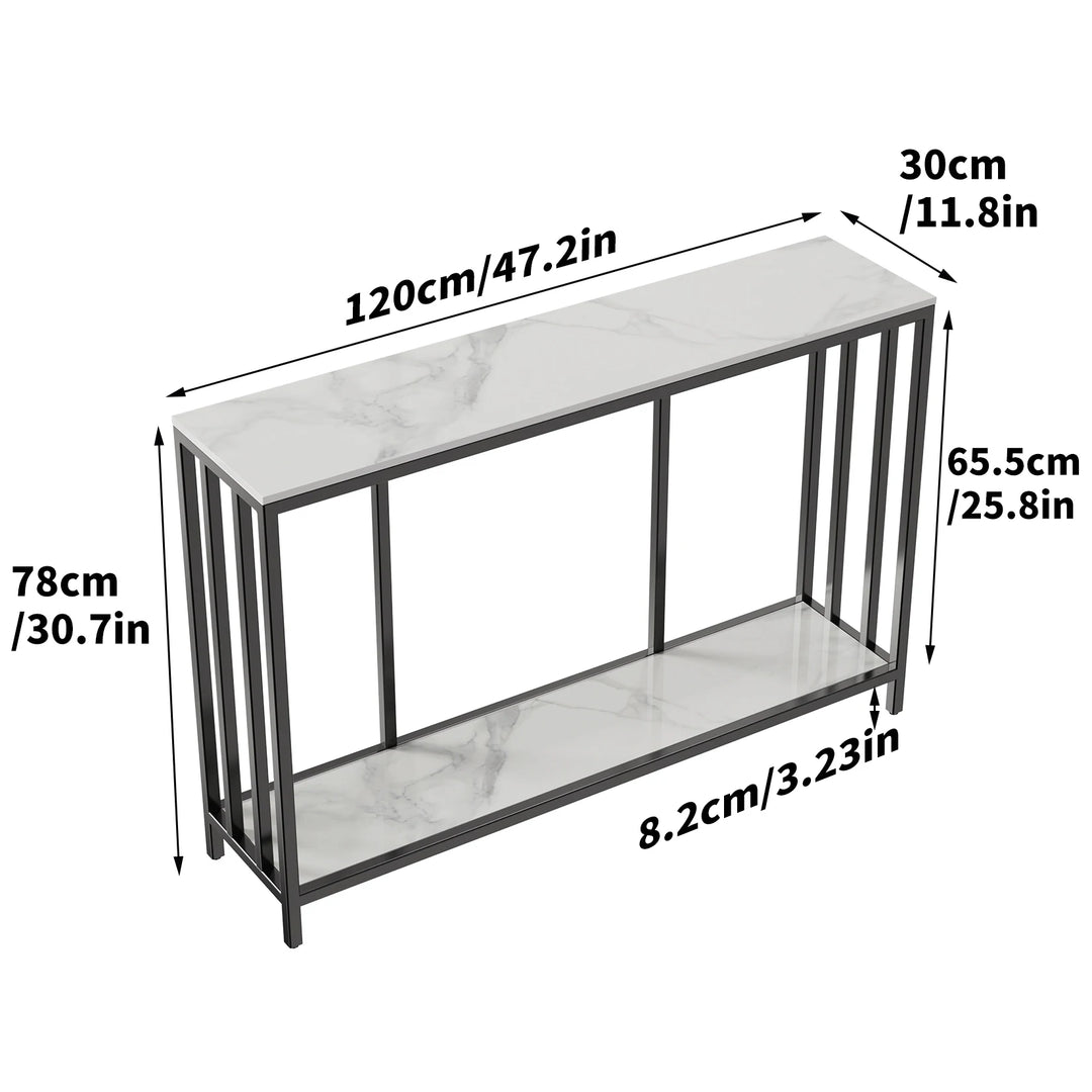 47.2” Long Modern Console Table, Sintered Stone Entryway Table, Narrow Table Sofa Table with Metal Base, Entry Table Foyer