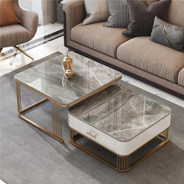 Square Low Coffee Table Storage Drawers Living Room Modern Table Household Son Mother Combination Rock Plate Furniture Simple