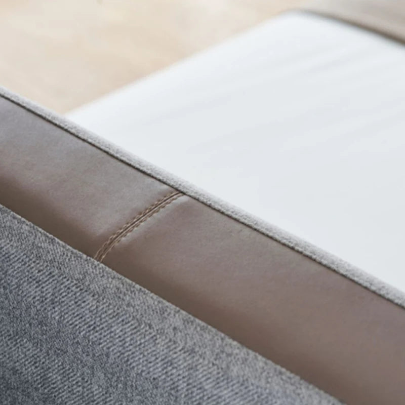 Leather Fabric Italian Designer Bedroom Furniture Set King Size Bed Gray Modern Simple Double Bed Frame High Padded Headboard