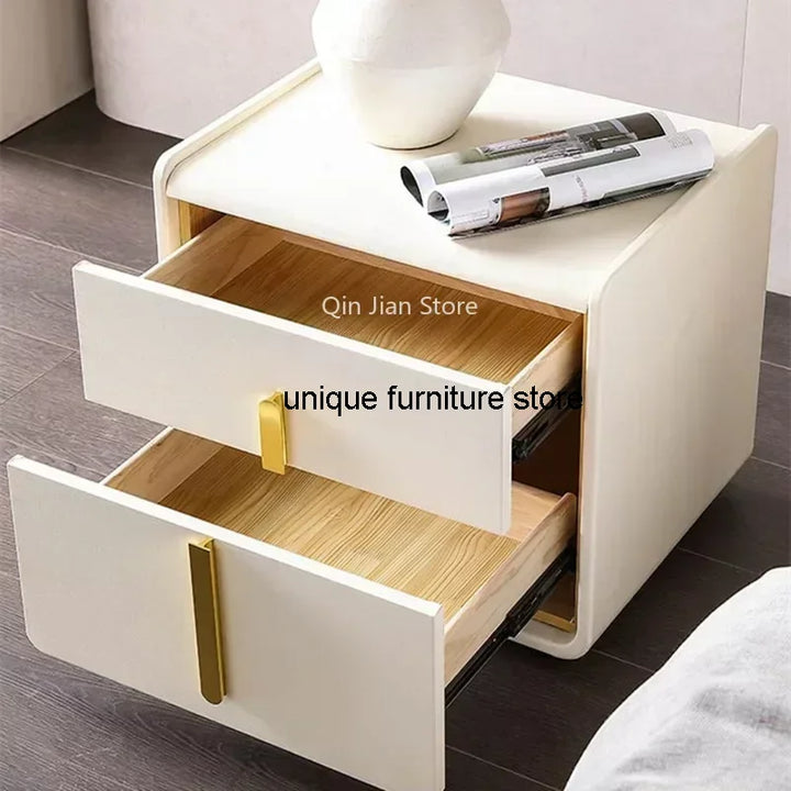 Nordic Style Solid Wood Bedroom End Table Modern Leather Bedside Table Home Storage Side Cabinet Hotel Nightstands