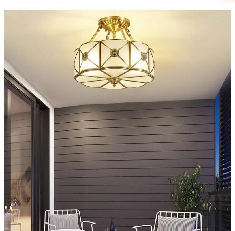 Nordic Bronze American Countryside Style Wrought Iron LED AC Ceiling Light Art Asile Lamp Bedroom Decoration Lamp Free Shipping