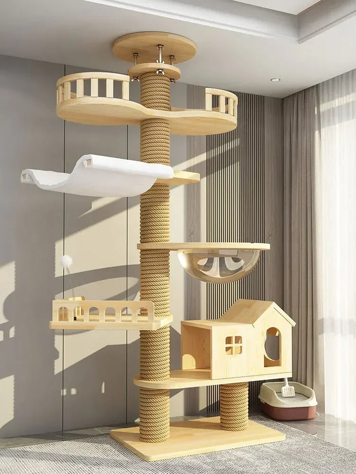 Luxury Climbing Frame House Cat Trees Playground Large Wood Villa Cat Scratch Board Interactive Rascador Pets Accessories LJ50CS