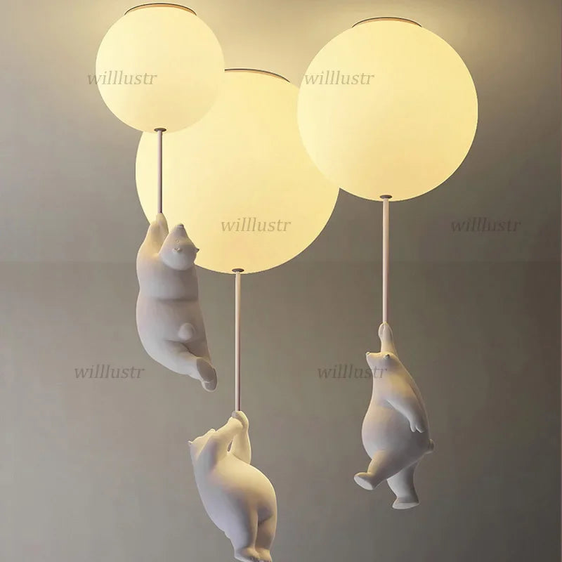 Creative Polar Bear Ceiling Lamp Glass Resin Light Theme Hotel Nursery Kid Children Bedroom Kindergarten Modern Cartoon Lighting